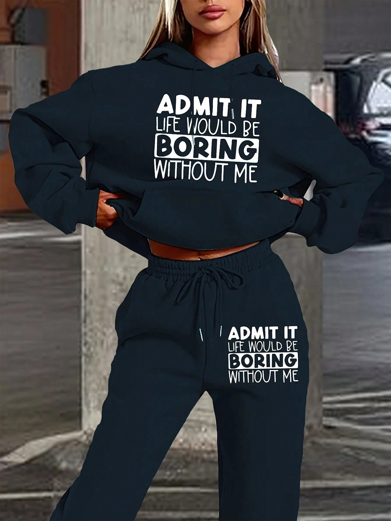 أقبل ذلك الحياة سيكون مملة بدوني طباعة هوديي مجموعات النساء الركض Sweatpants مريح الصوف بلوزات السراويل الناعمة