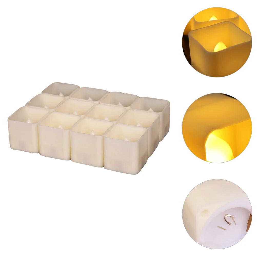 12pcs LED Electronic C les Square Flameless Tealight Smokeless Decor Scene Layout Home Use Operated LED Lighting