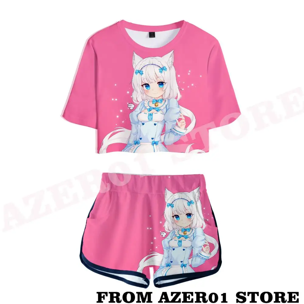 Nekopara Vanilla Chocola Merch T-shirt Tee Sets Summer Sets Short Tops+shorts Waist Suit Two Piece Sets