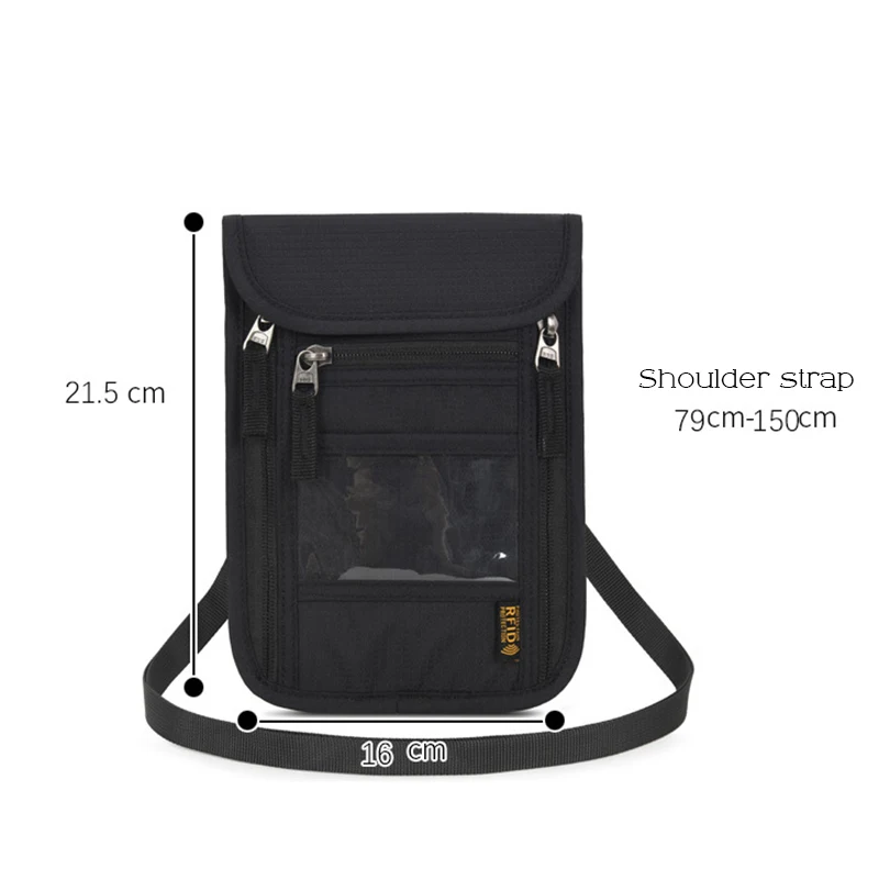 RFID Protection Passport Holder Travel Neck Pouch Anti-theft Wallet Hidden Money Document Card Holder Waterproof Large Organizer