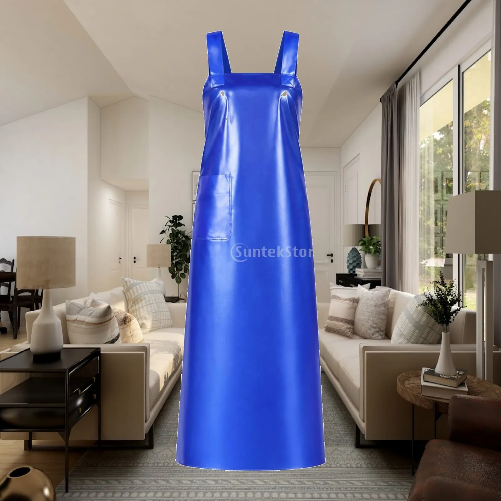 Waterproof Long PVC Apron with Front Pocket for Kitchen Cooking Seafood Cleaning Oil Proof Work Apron Adult Size