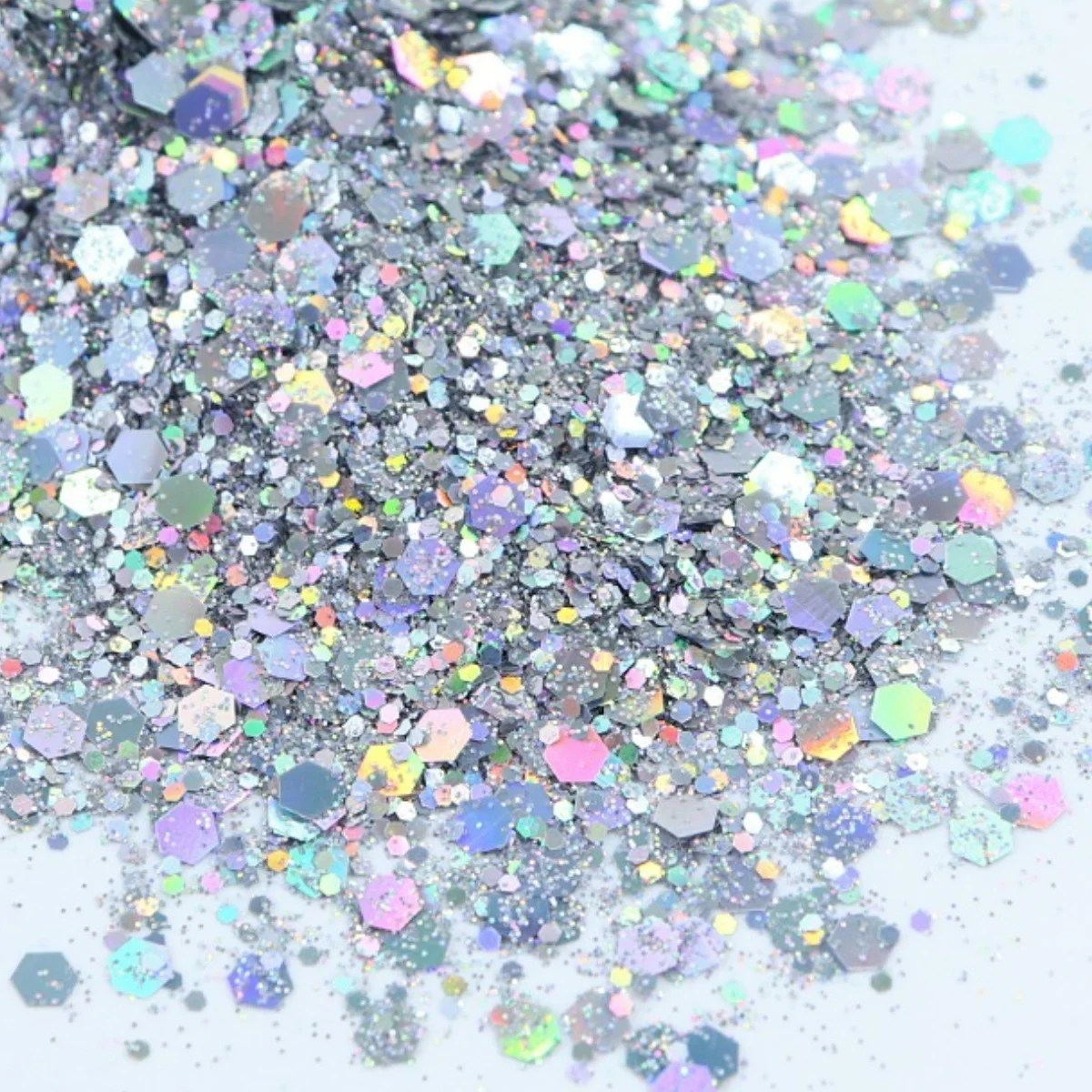 10G Loose Bulk Chunky Nail Glitter Holographic Silver Hexagon Sequin Powder Decoration for Epoxy Resin DIY Nails Accessories