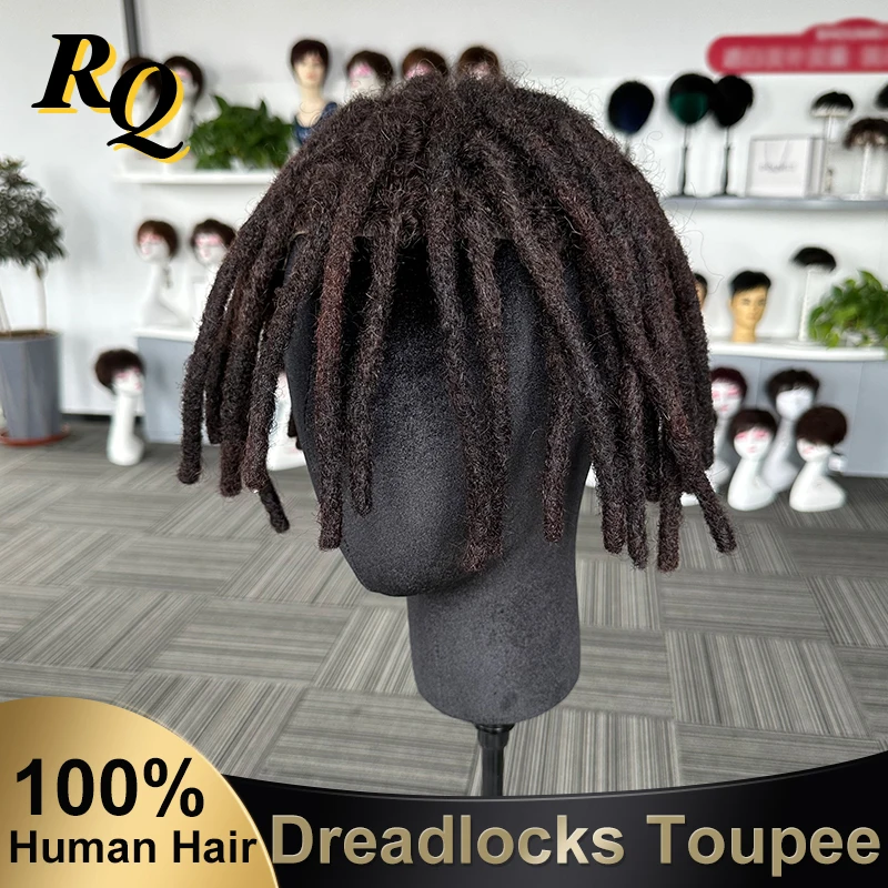 Dreadlock Hair Thin Skin Toupee For Men 100% Human Hair Topper Locs Braided Wig Male 1B Dreadlocs Hair V Looped Toupee Afro Wigs