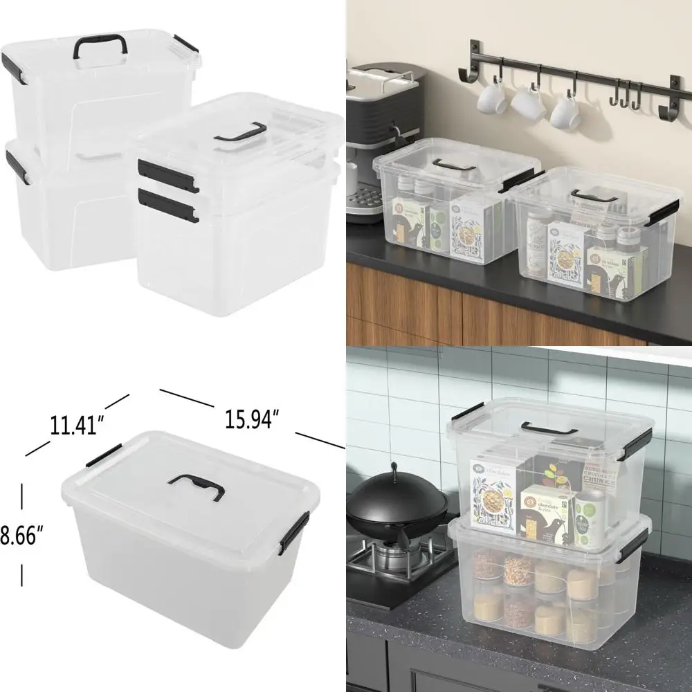 

Набор из 4 прозрачных пластиковых коробок для хранения с крышками, емкостью 18 литров.