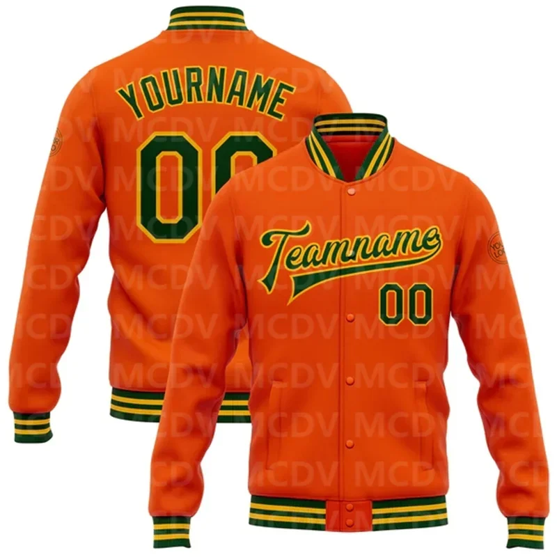 Custom Orange Black-Or Bomber Full-Snap Varsity Letterman Jacket