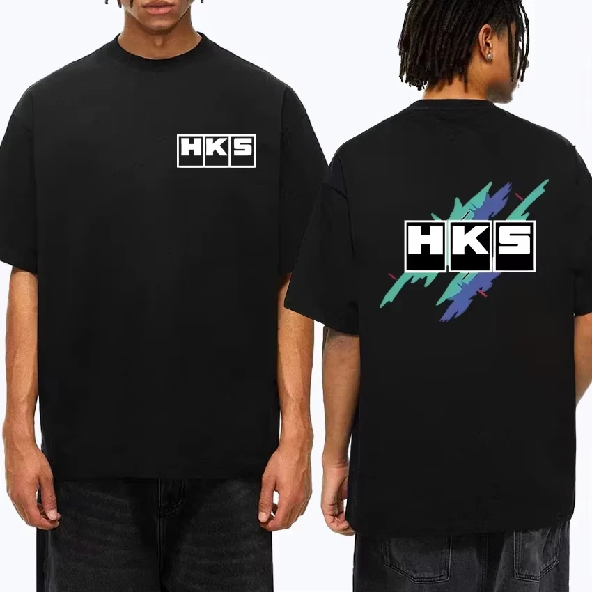 2026 new Summer Improved HKS Endless Car Graphic Short Sleeve men T-shirts unisex Tee Shirt Double Sided Top