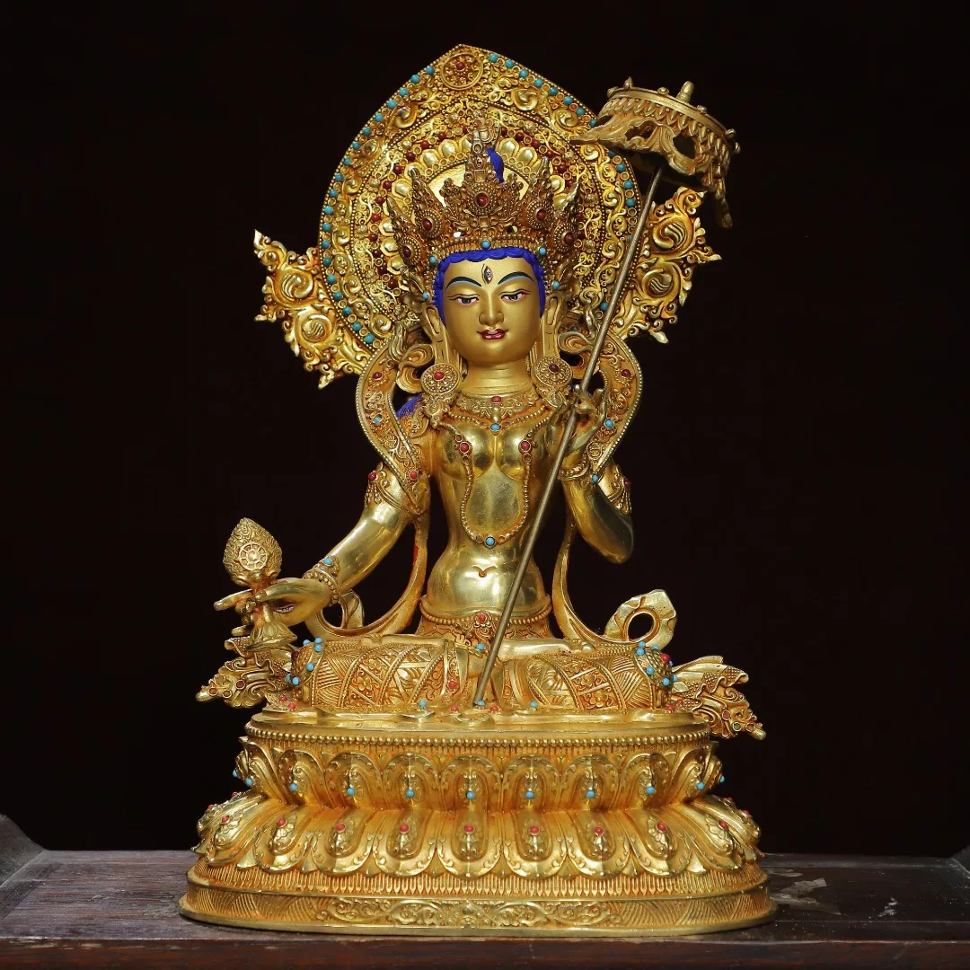 Home Worship of Religious Bronze Gilded Gold Painted [Tara] Buddha Statue Size: Height 34 cm, Width 27 cm, Thickness 17 cm, Weig