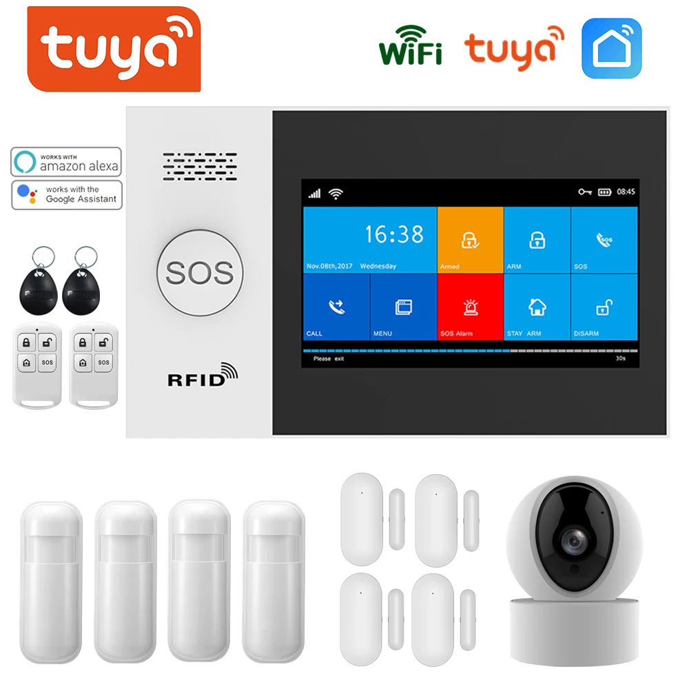 

Tuya WIFI GSM Alarm System APP Remote Control Alarm Panel Switchable 9 Languages Wireless Home Security RFID Card Arm Disarm