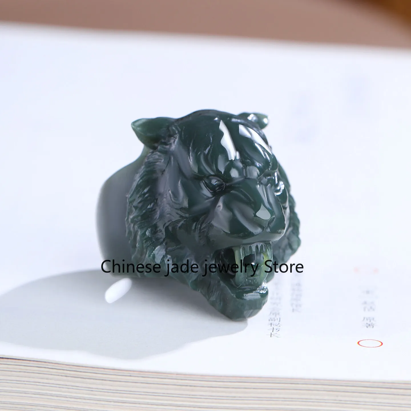Genuine natural Xinjiang Hetian jade fine material tiger jade finger wrench zodiac tiger jade ring men's and women's wide versio