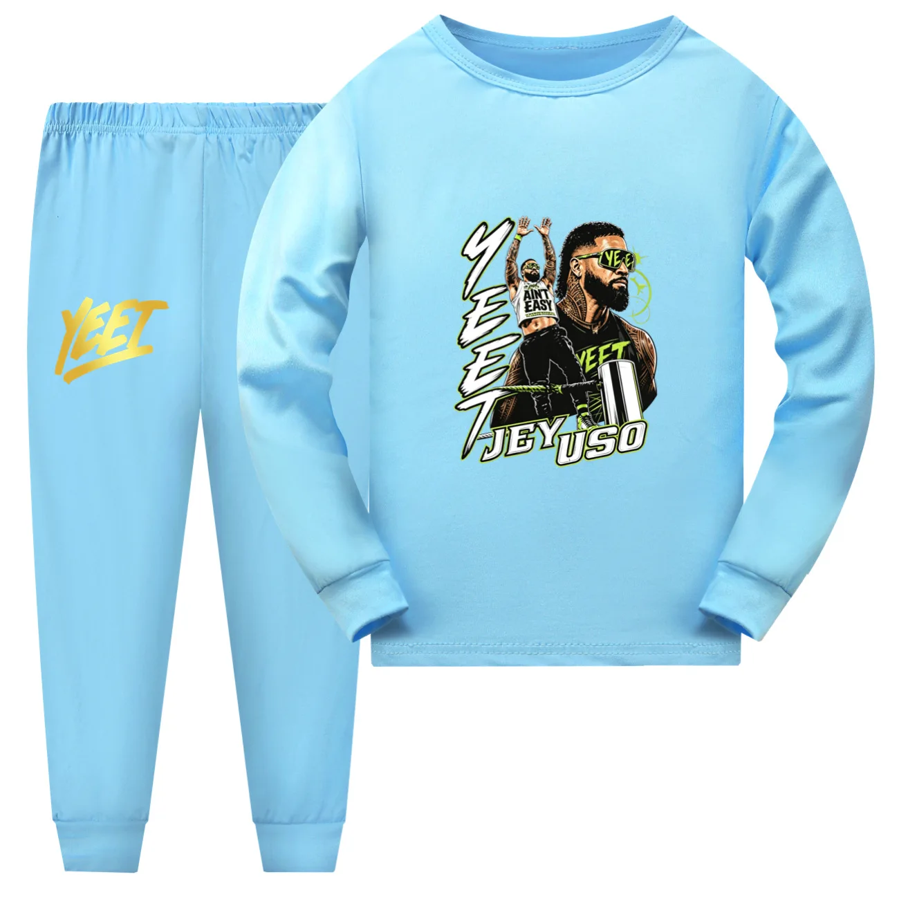 New Wrestler Jey Uso Yeet Pajamas Set Kids Humor Wresting Lovers Clothes Boys Long Sleeve Tops Legging 2pcs Sets Girls Sleepwear