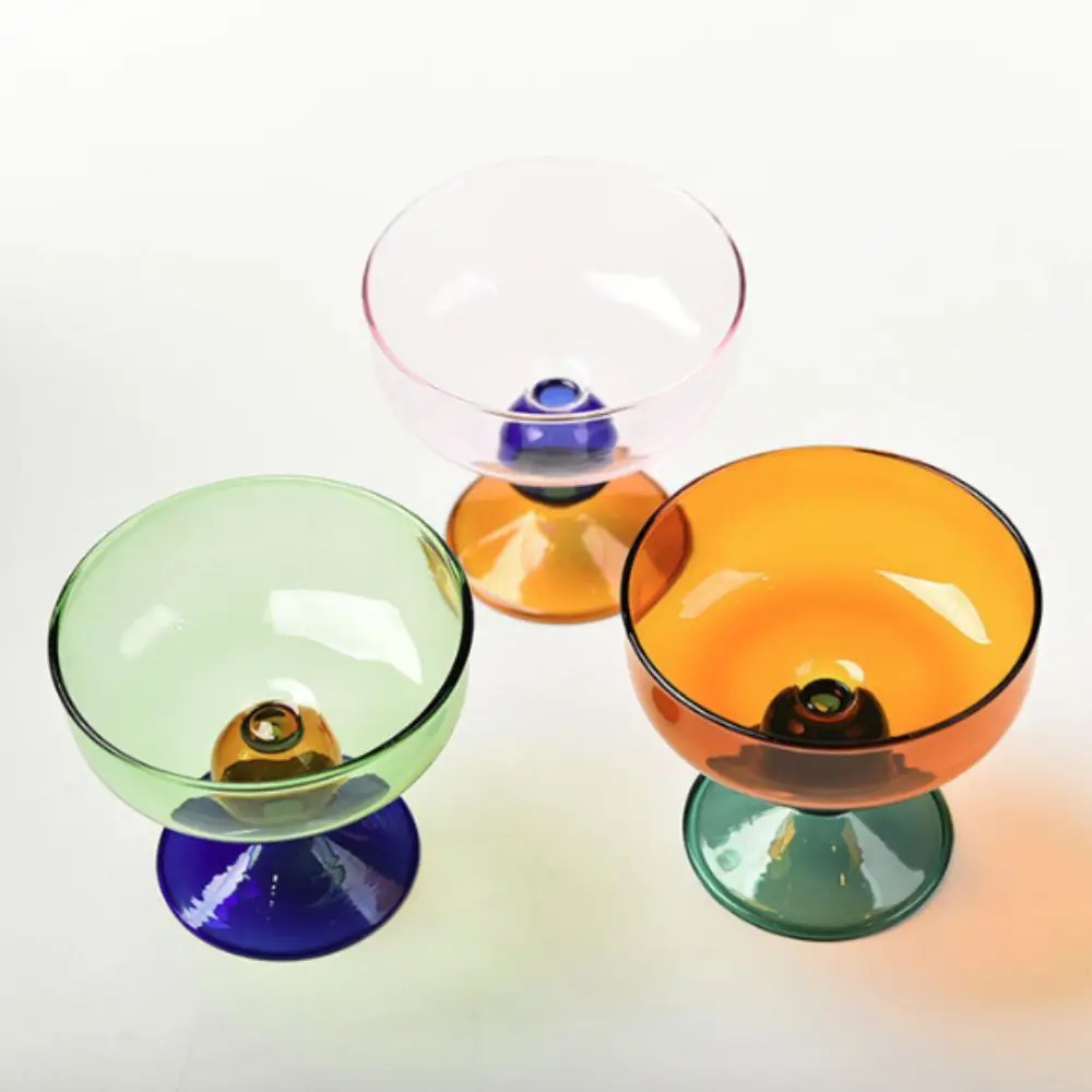 Creative High Feet Glass Ice Cream Bowl Heat-resistant 270 ML Dessert Cup Color-blocked Colorful Cold Drink Cup Breakfast