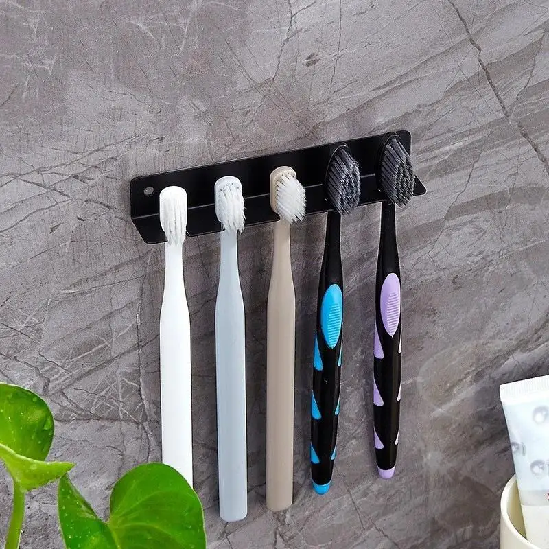 Wall Mounted Toothbrush Holder No Drill Metal Toothbrush Storage Rack Rustproof Bathroom Organizer For Washroom Wall Decor