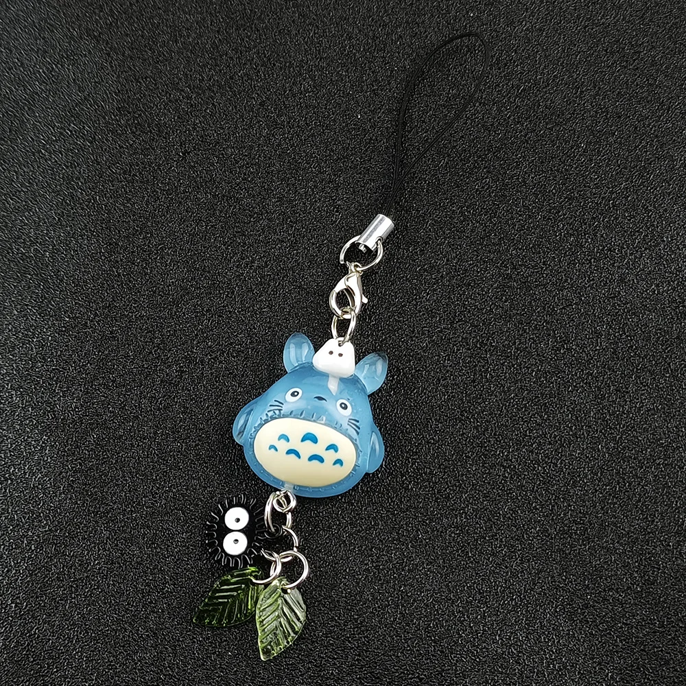 Kawaii Blue Animal Totoro Phone Charm Soot Sprite Keychain Woodland Anime Cat Cosplay Pendant Accessories Handmade Y2K Gift image 6