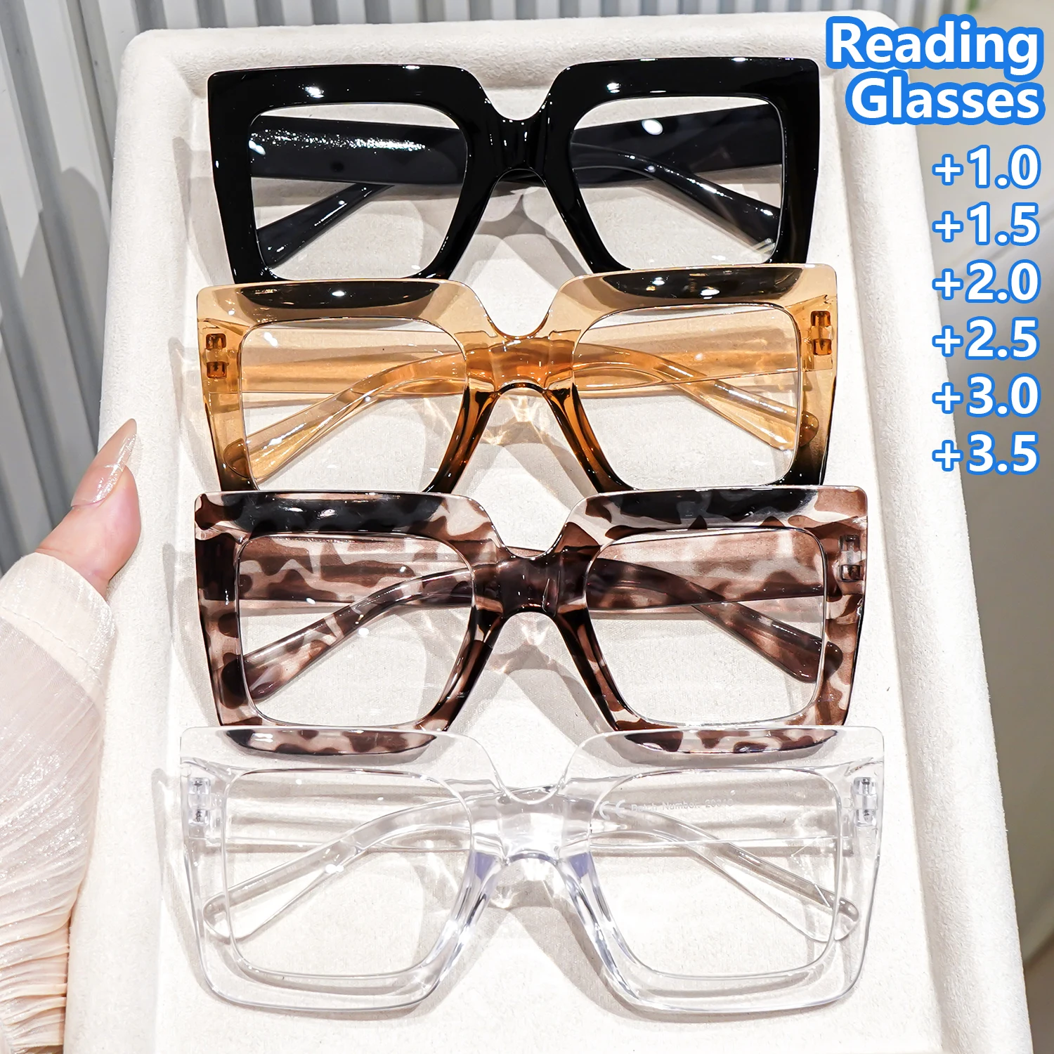 Übergroße quadratische Lesebrille, leichte Lesebrille für Damen, klare Gläser, modische Computerbrille mit Leopardenmuster