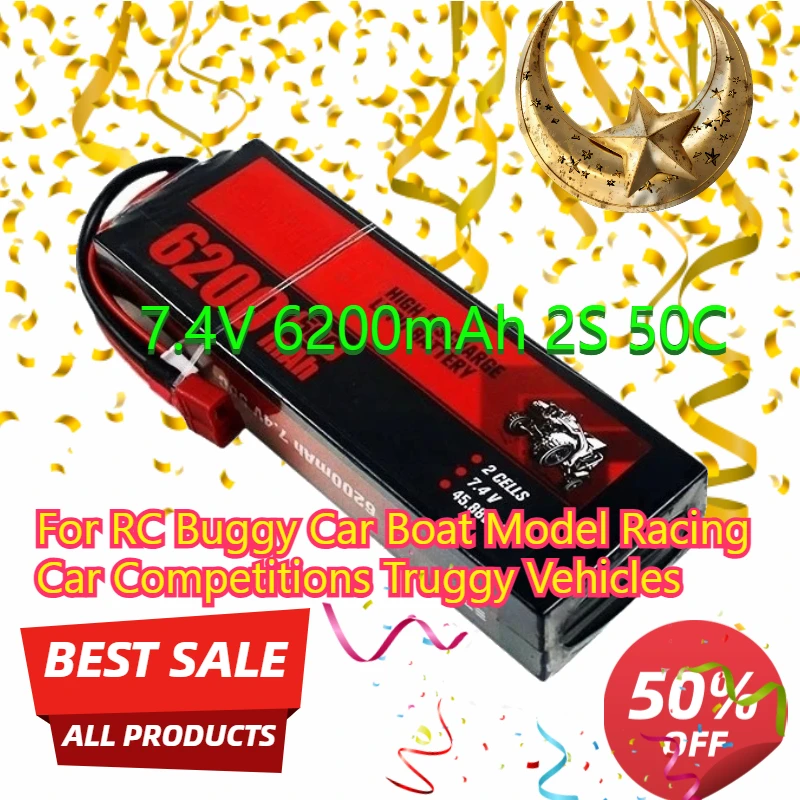 

7.4V 6200mAh 2S 50C Lithium High-Quality Batteries for RC Buggy Car Boat Model Racing Car Competitions Truggy Vehicles