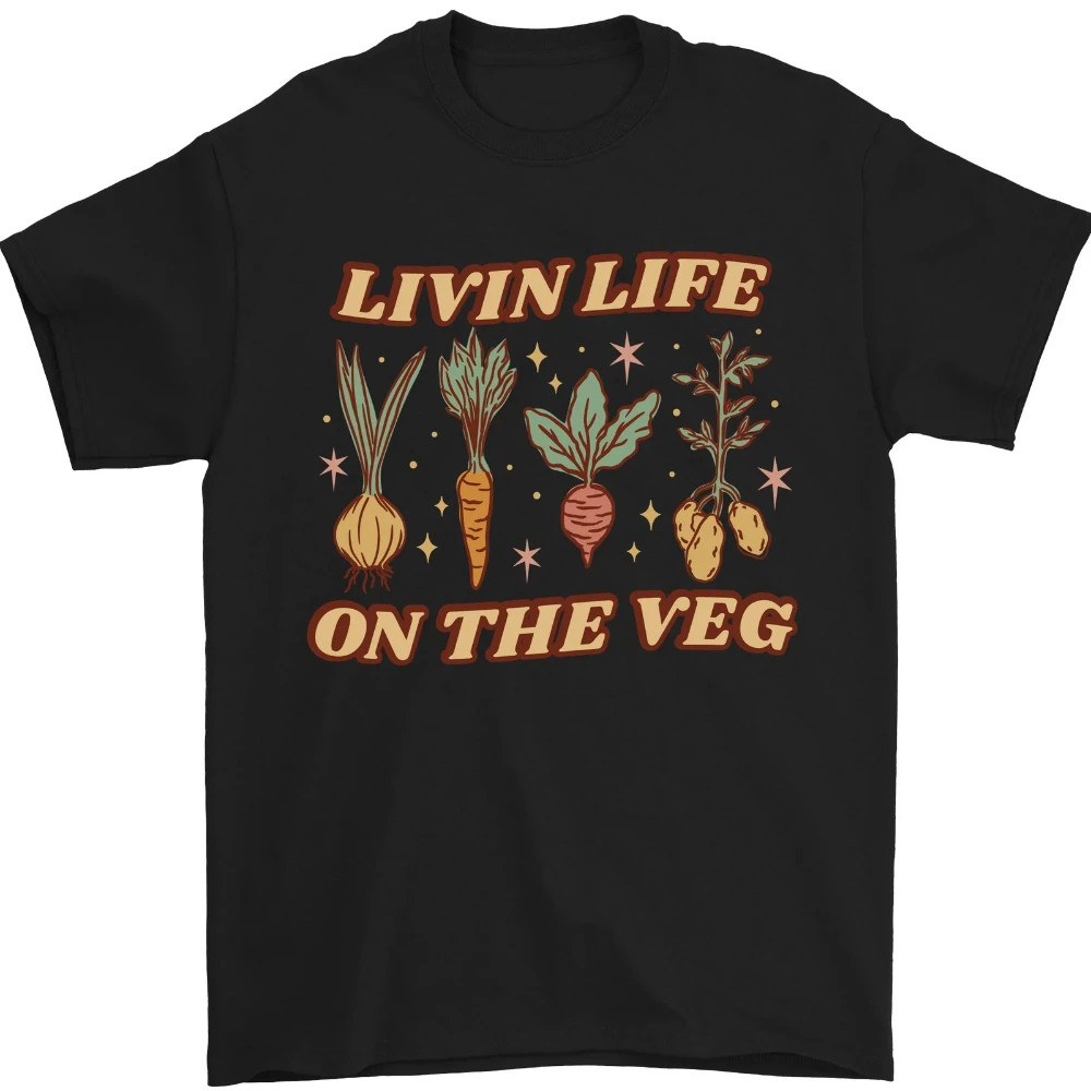 Camiseta vegana Living Life on The Veg vegetariana para hombre, camiseta de algodón Unisex de manga corta con cuello redondo, camisetas cómodas a la moda