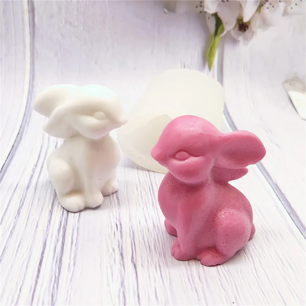 3D Easter Rabbit Shape Candle Soap Slicone Mold Lovely Bunny Chocolate Cake Decor Fondant Mould Cute Craft Gifts Making Tools