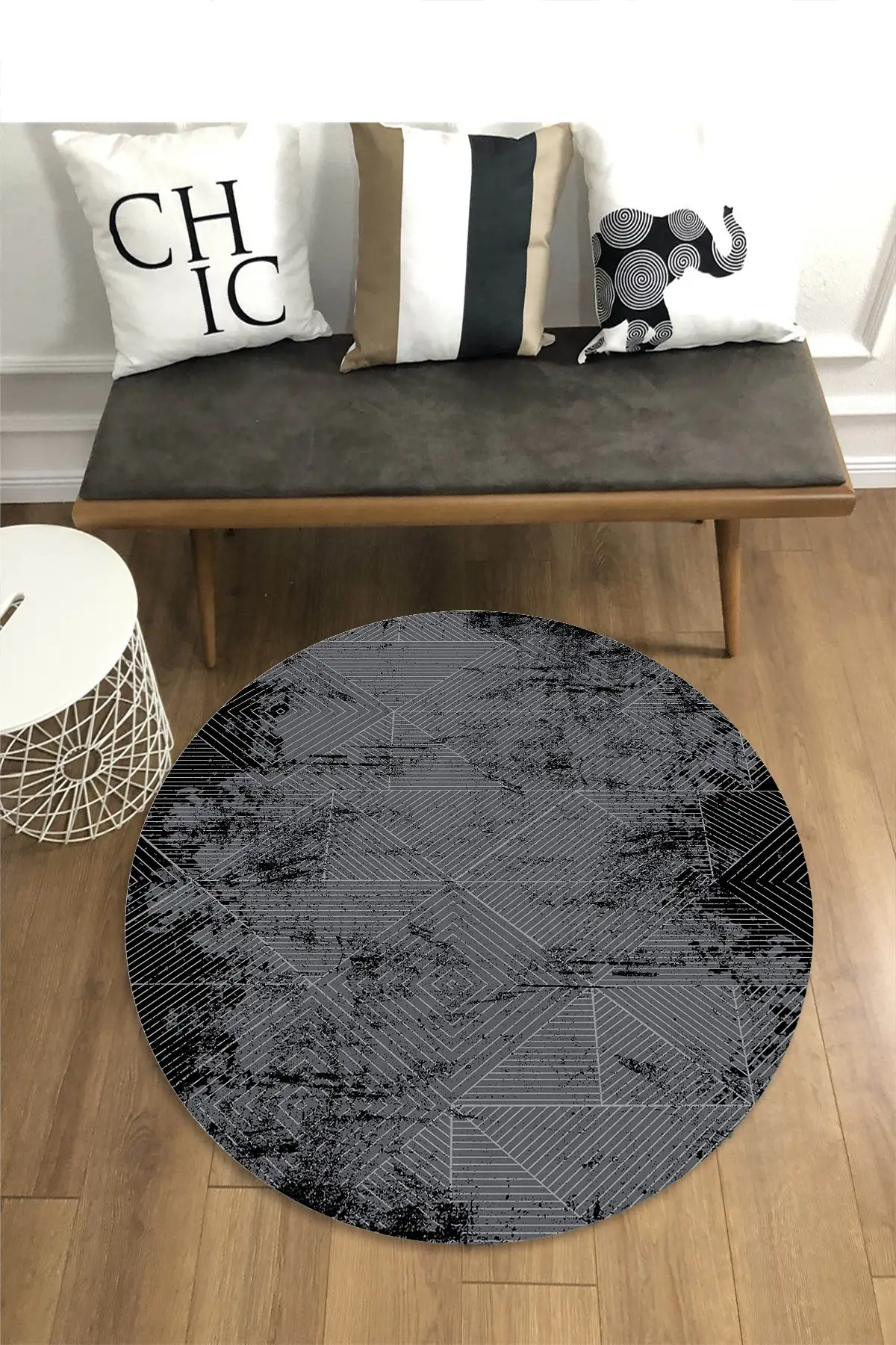 

DOLBOVI digital printed non-slip base washable geometric Des. Black pass anthracite carpet mat-d1185