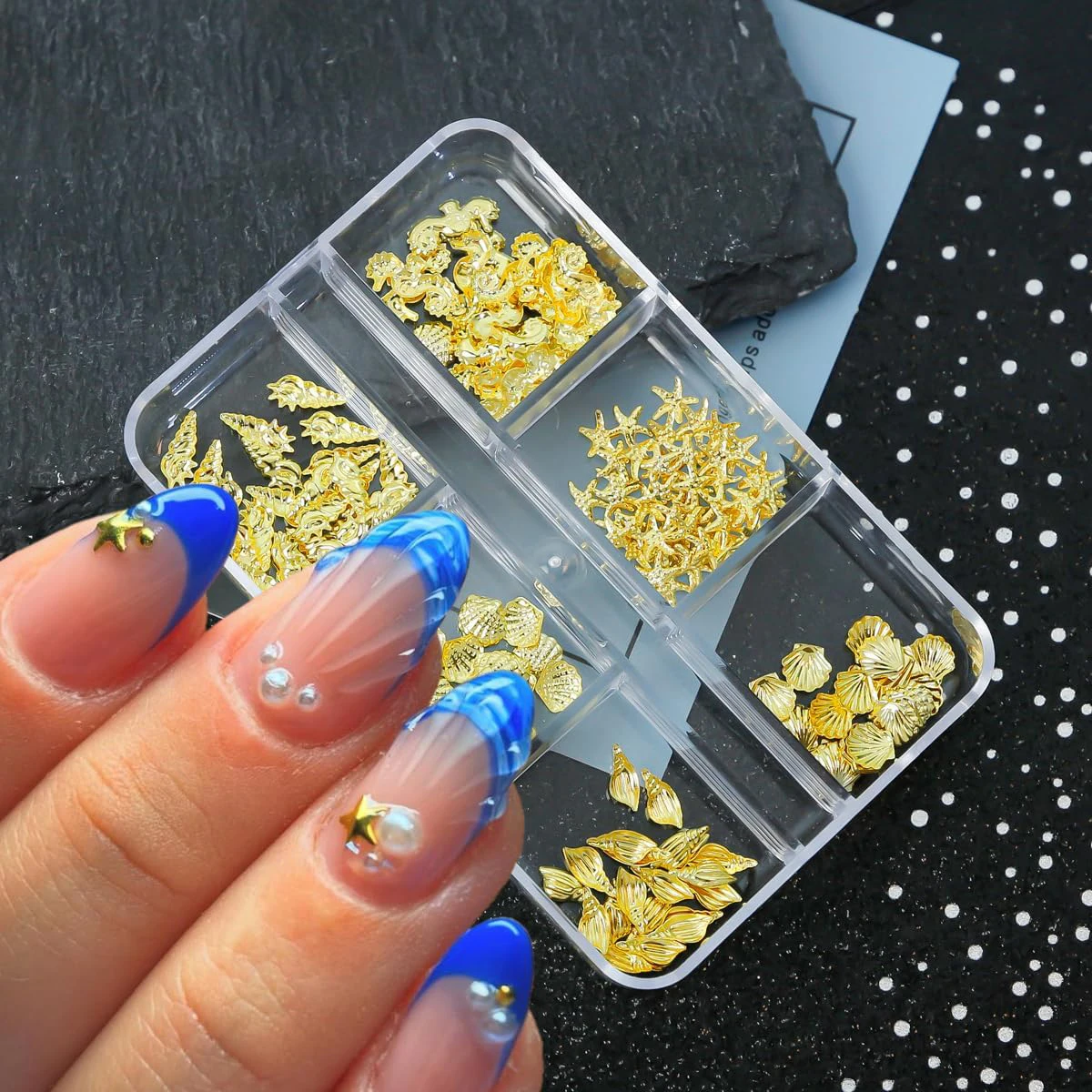 6 شبكات الصيف مسمار السحر والأحجار الكريمة قذائف لطيف محارات فرس البحر نجم البحر مسمار الفن سحر الذهب شقة الظهر الذهب مسمار الراين