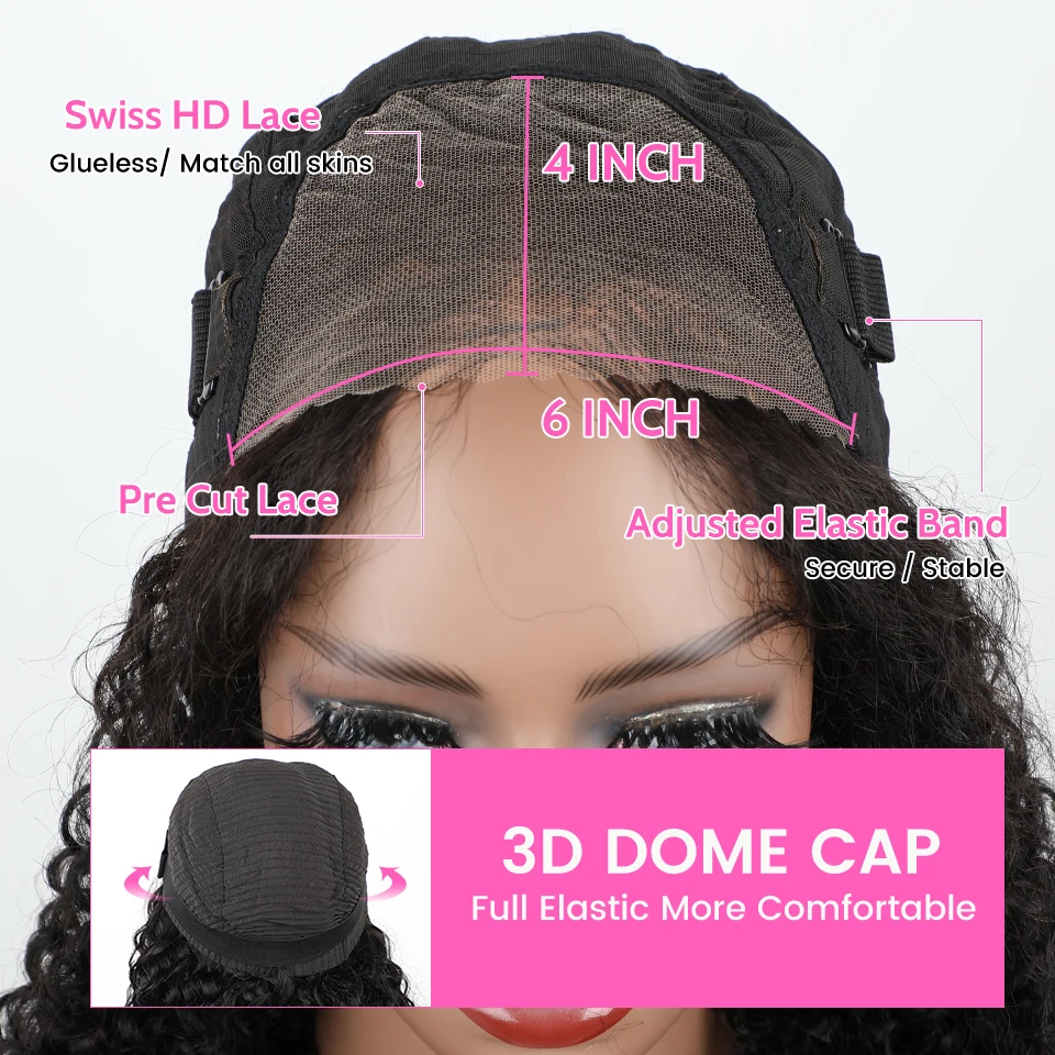 Wear Go Glueless Perücke ISEE Indische verworrene lockige kurze Bob 7x5 leimlose Perücke Echthaar fertig zum Tragen 13x4 Perücke vorgebleichte Knoten