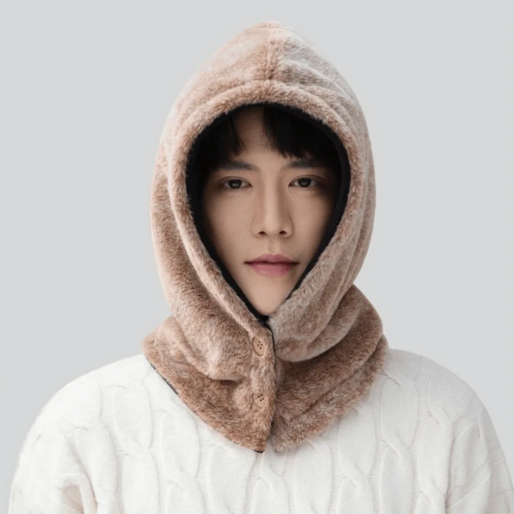 

Простая однотонная шапка-балаклава, утолщенная теплая вязаная шапка с капюшоном, шапка с воротником на шее, защитная шапка для ушей, велосипедная шапка