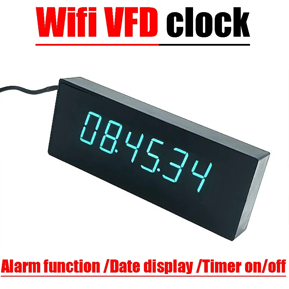 リモコン付きvfd蛍光管時計、デジタル時間、日付ディスプレイ、wifi、6ビット