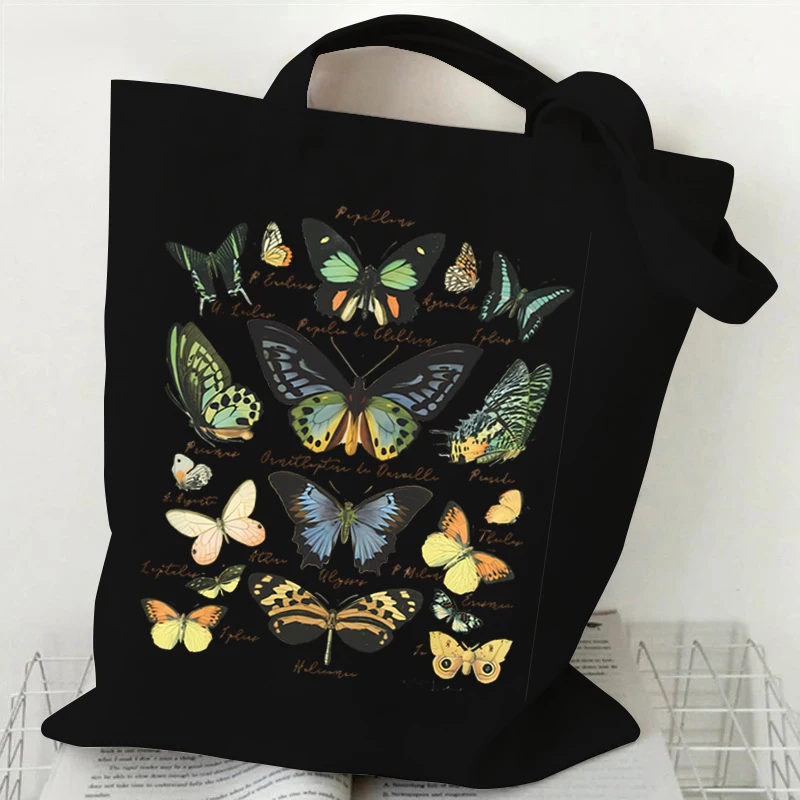 Women\'s Shopping Purse Vintage Flower Butterfly Design Floral Print Storage Handbag Butterfly Lover Gift Women Canvas Tote Bags