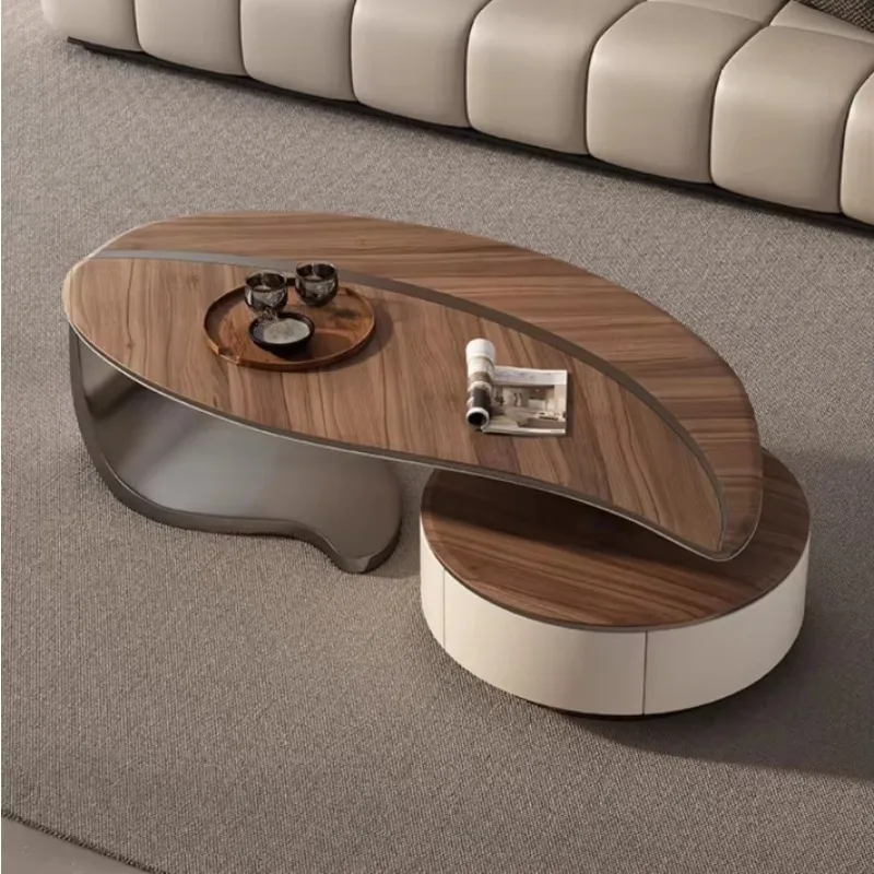 New design modern coffee table leaf wind grid wood steel coffee table with storage living room hotel villa apartment