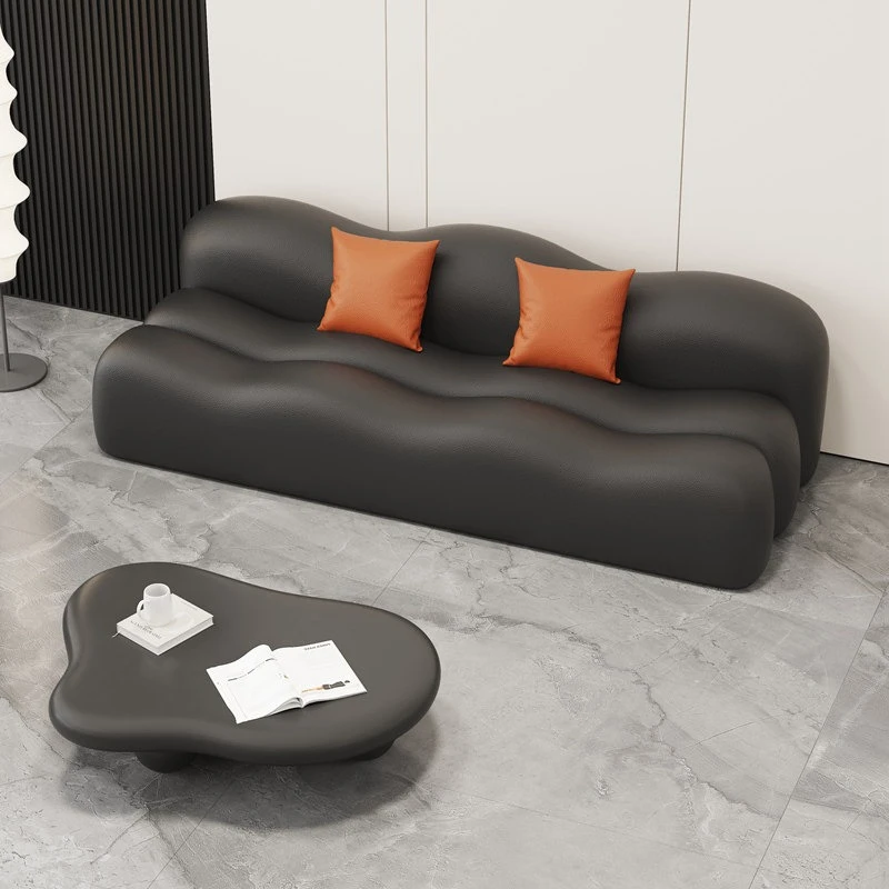 

light luxury leather office sofa front desk wave sitting area meeting sofa guests reception Nordic canapé de luxe furnitures
