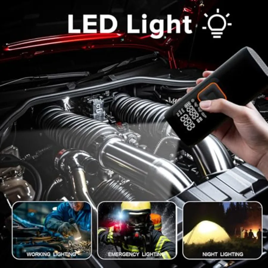 ضاغط هواء محمول لإطارات السيارات مضخة إطارات رقمية 200 رطل لكل بوصة مربعة مع إيقاف تلقائي وضاغط هواء كهربائي لاسلكي بإضاءة LED
