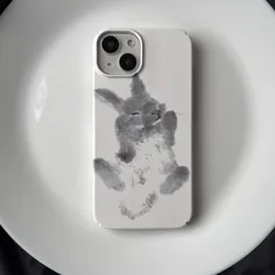 Ink and Wash Painting Rabbit Case for iPhone 16 15 14 13 Pro Max 12 Mini 11 Pro Plus Shockproof Ultra Thin Cover