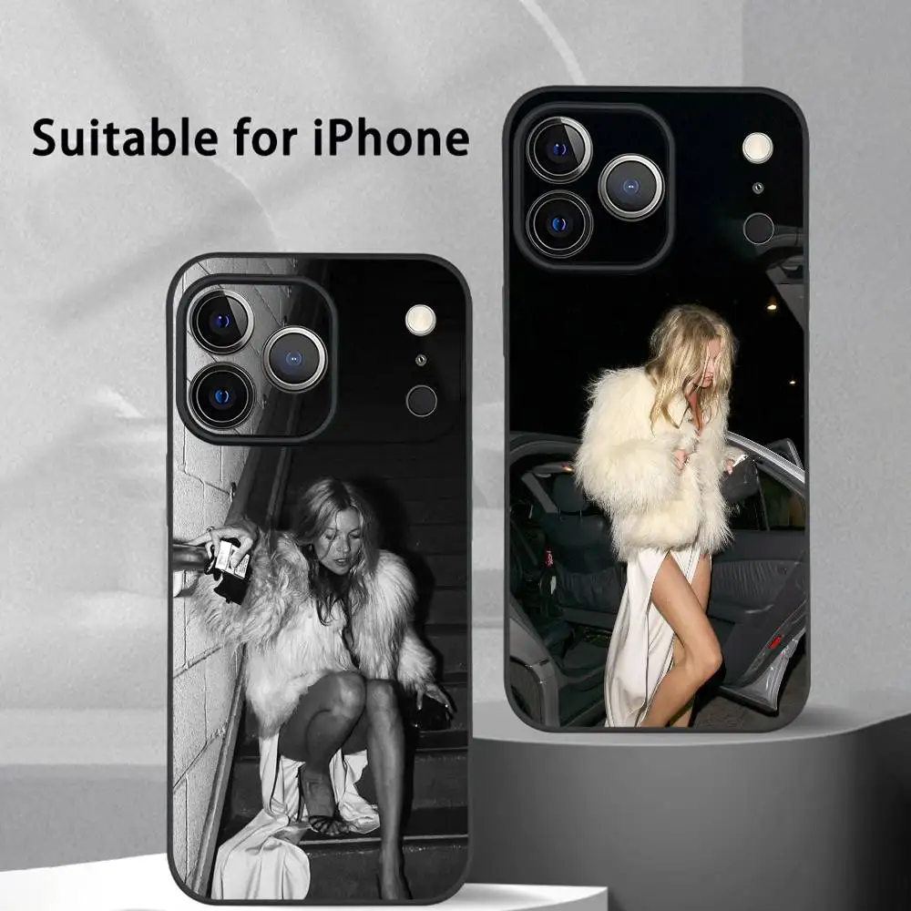 Kate m-moss Funda de teléfono moderna para IPhone 17 16 15 14 13 12 11 Pro Max Plus Mini Funda suave esmerilada negra