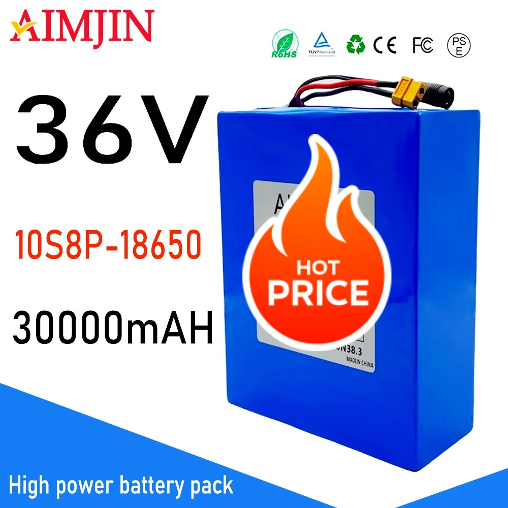 

36V 30Ah 18650 10S8P A-Grade Li-ion Battery Pack 1500W High Power with BMS for Emergency Backup & Solar Energy Storage System