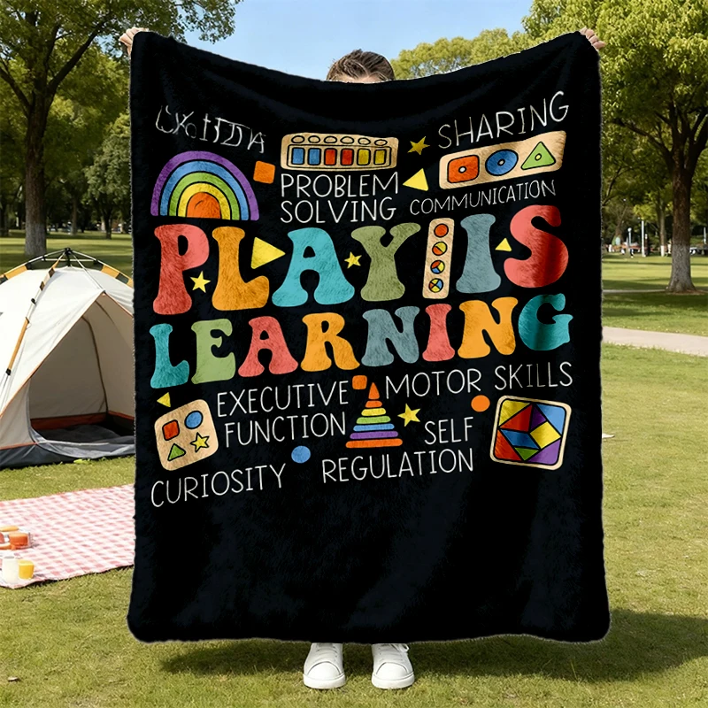 Play Is Learning Groovy Teacher T, Flannel Blanket, Teacher Life Flannel Throw, Cozy Blanket, Teacher Warm Blanket