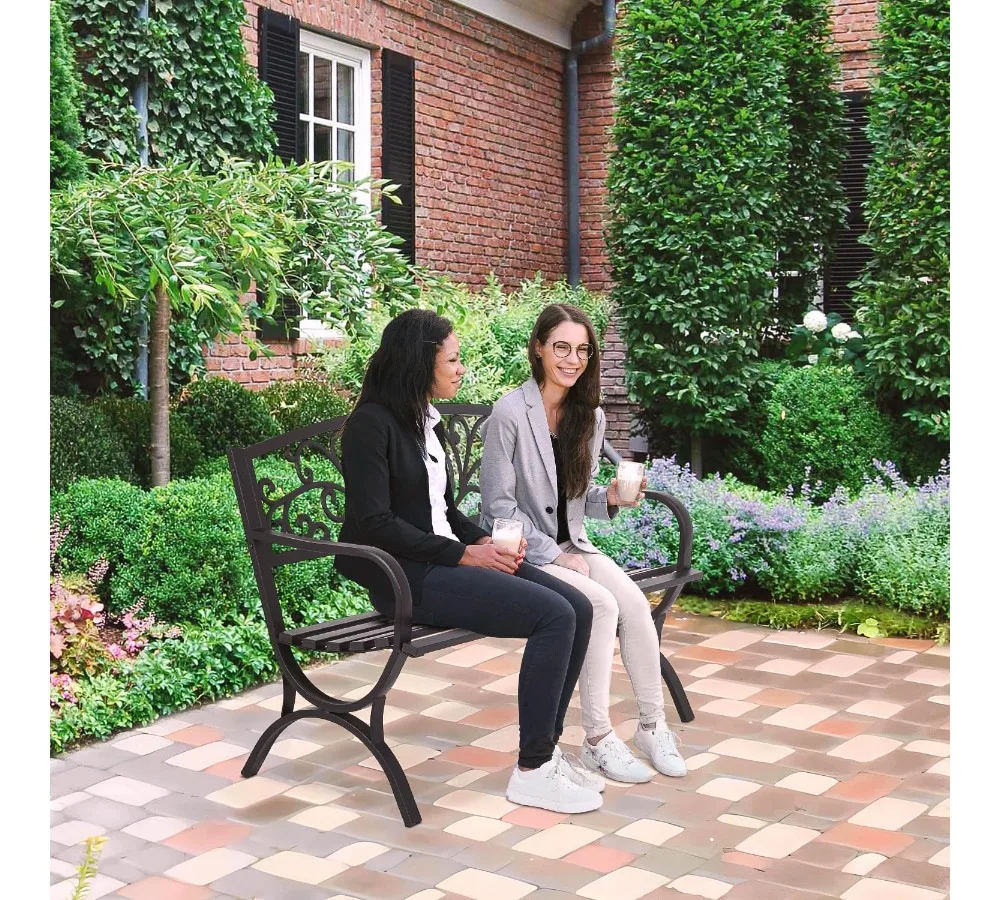 مقعد حديقة خارجي مقاس 50 بوصة بتصميم زهور ومقعد شرائحي ومساند للذراعين - مثالي للفناء والشرفة #2