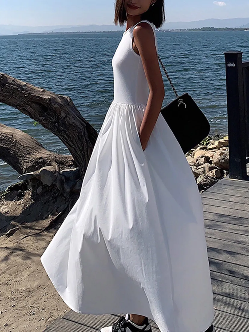 

Black Dress For Black Dress Sleeveless Slim O-neck Solid High Waist Dress Street Casual Female Summer Style Vintage Dress