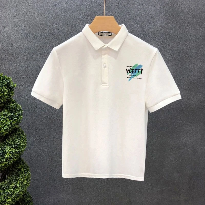 Luxury Men's Polo T-Shirt Short Sleeve with Collar Material Korean Style Casual Loose Fit Body-Shaping Versatile Top for Men