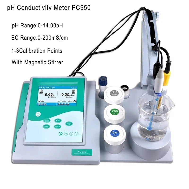 High-quality desktop pH conductivity measuring instrument with agitator, accuracy is 0.01pH, conductivity range is 0-200mS/cm