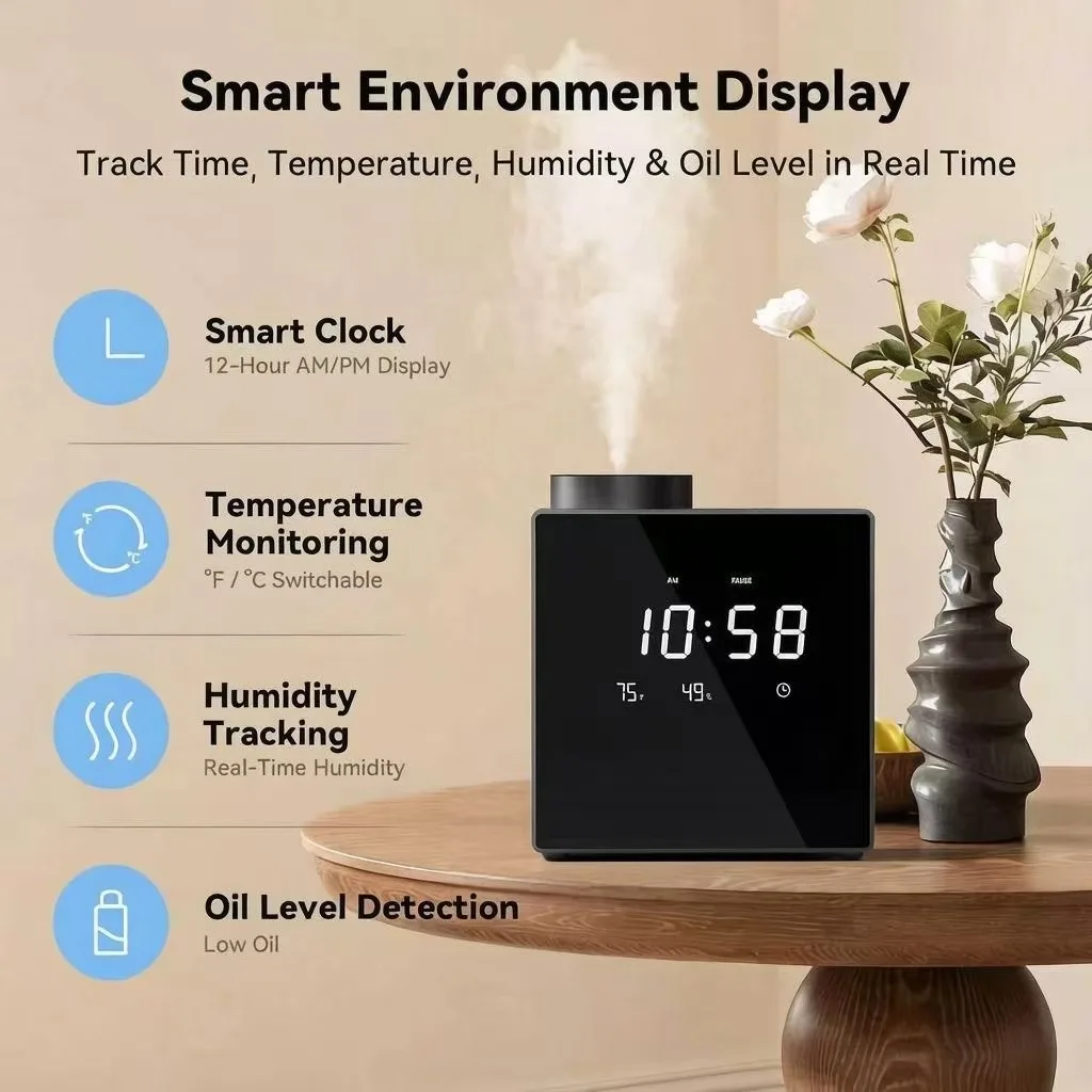 3000 sqft Aluminum clock commercial Smart Waterless Diffuser bluetooth control 200ML cold air scent diffuser with Timer function