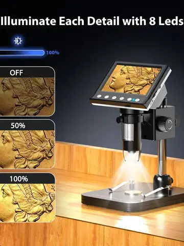 RIEVBCAU DM7 4,3 ''microscopio Digital 1000X microscopio de monedas 1080P microscopio de vídeo para soldadura de adultos con 8 LED Dropshipping