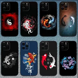 Koi Carp Fish Yin Yang Art Phone Case For iPhone 16,15,14,13,12,11,Pro,X,XS,Max,XR,Plus,Mini Soft Black Cover
