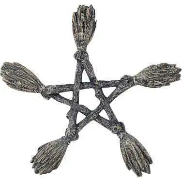 Witch Broom Pentagram Ornaments Wiccan Altar Resin Craft Tarot Home Decor Magic Broom Five Pointed Stars Hanging Charms for Wall