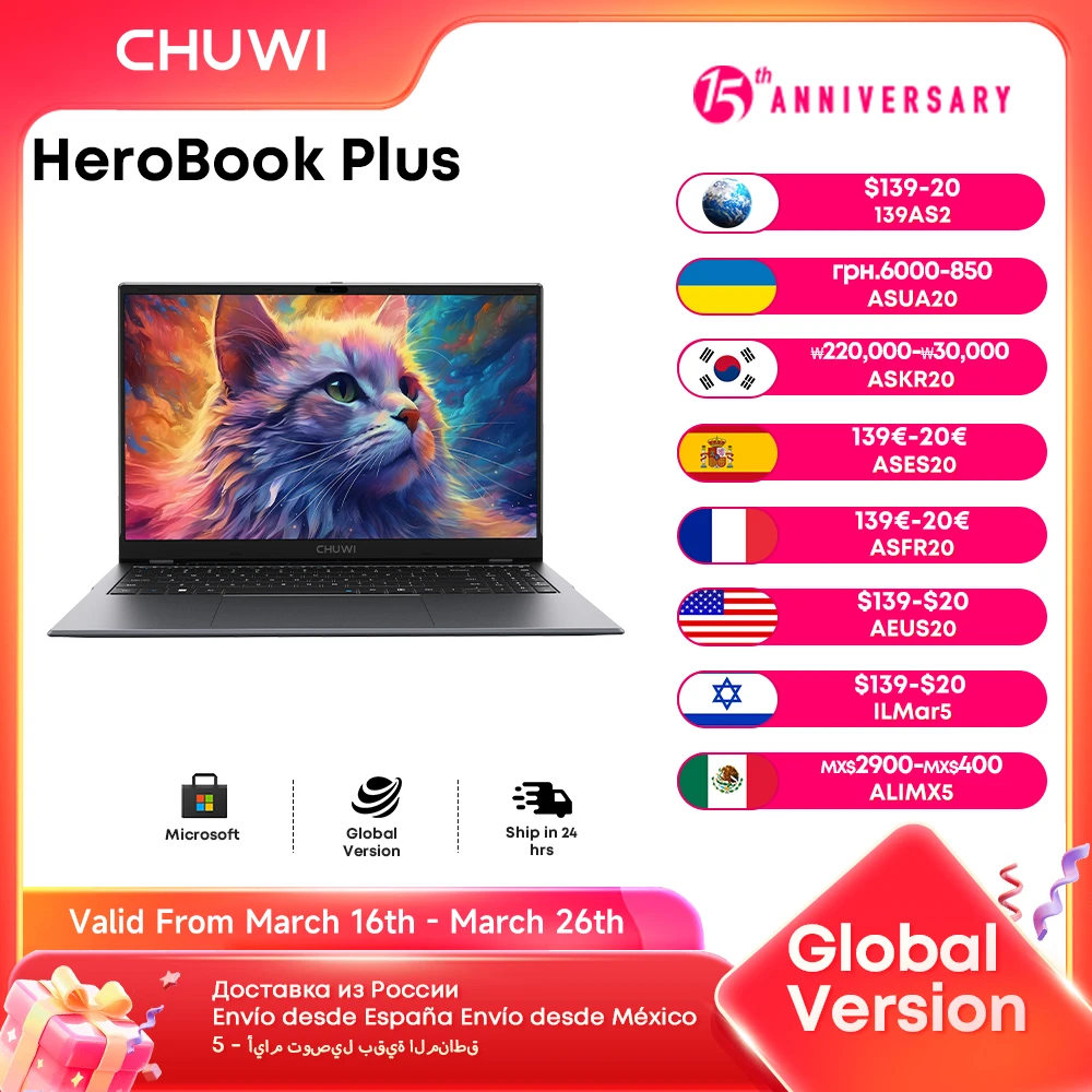 CHUWI 15,6" HeroBook Plus Chuwi 14,1" HeroBook Pro Laptop Intel N4020 8GB RAM 256GB SSD 1920*1080P Computer Windows 11 Laptops