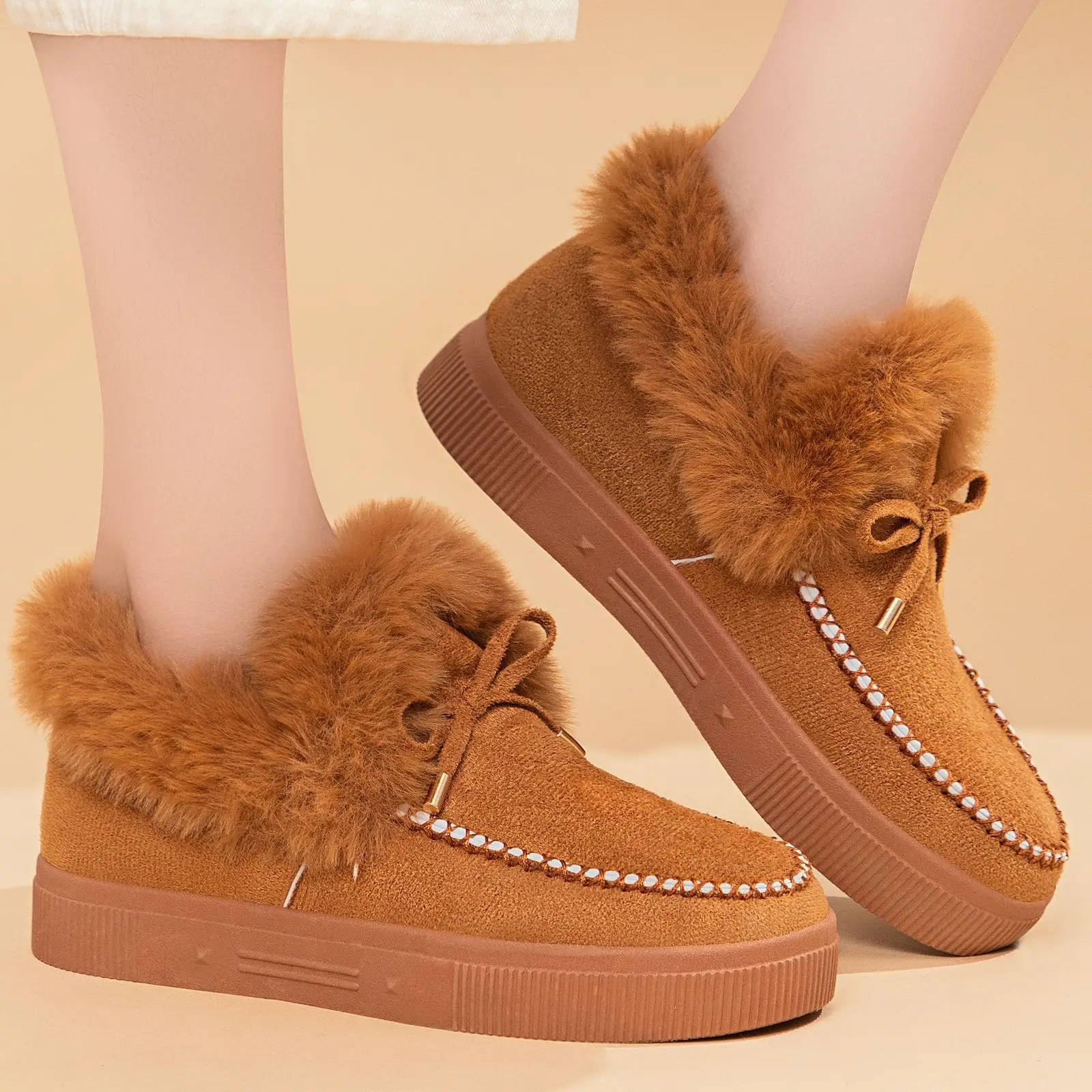 Botas de nieve de algodón para mujer, talla grande, botines cortos gruesos, informales, a la moda, combinables con todo, zapa...
