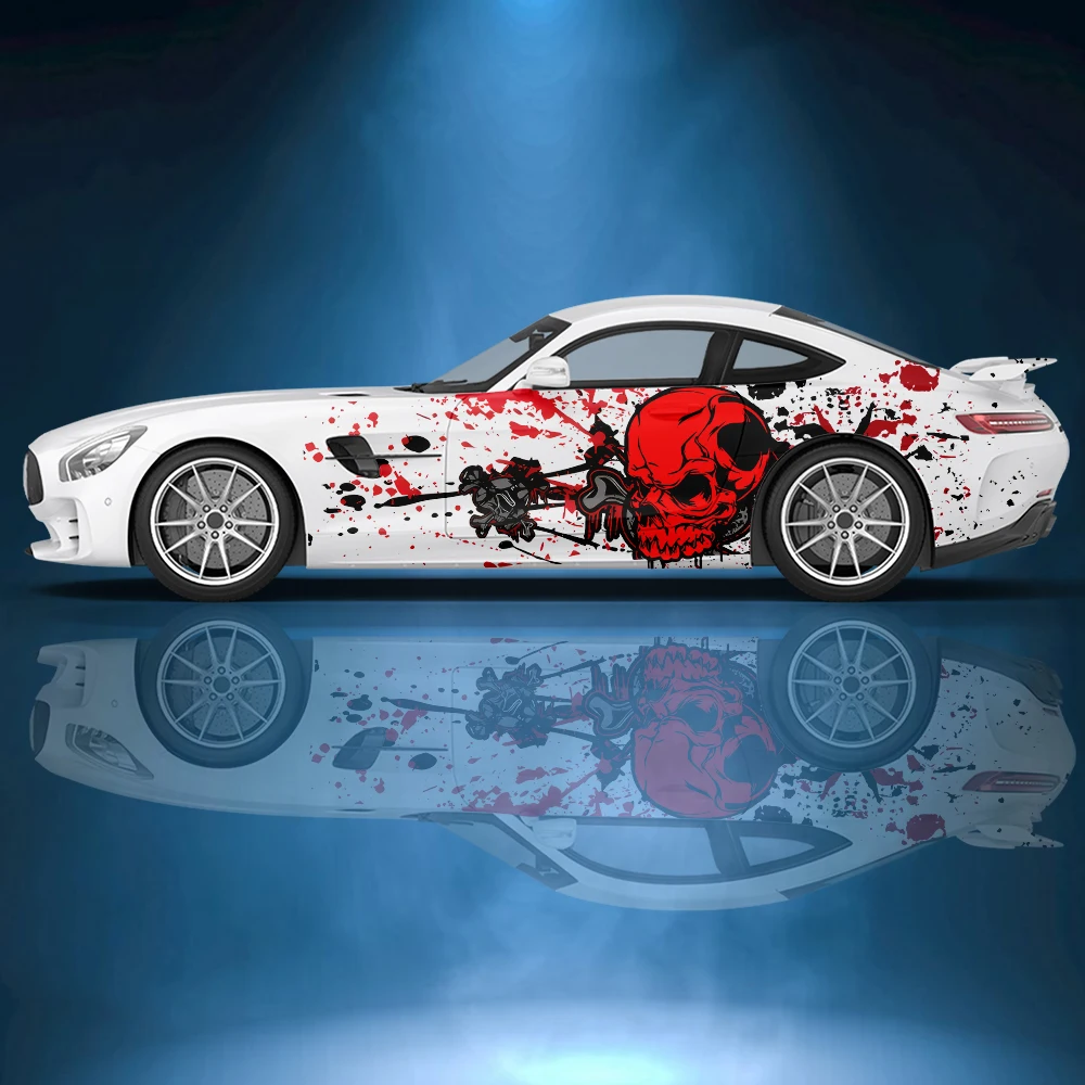 Skull splatter ink abstract Car side sticker vinyl paper racing accessories wrap design uniform vector abstract printed decal