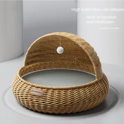 Super Large Cat Bed, Hand-woven with Willow and Bamboo, Half-closed Style for Cats to Sleep in Summer and All Seasons