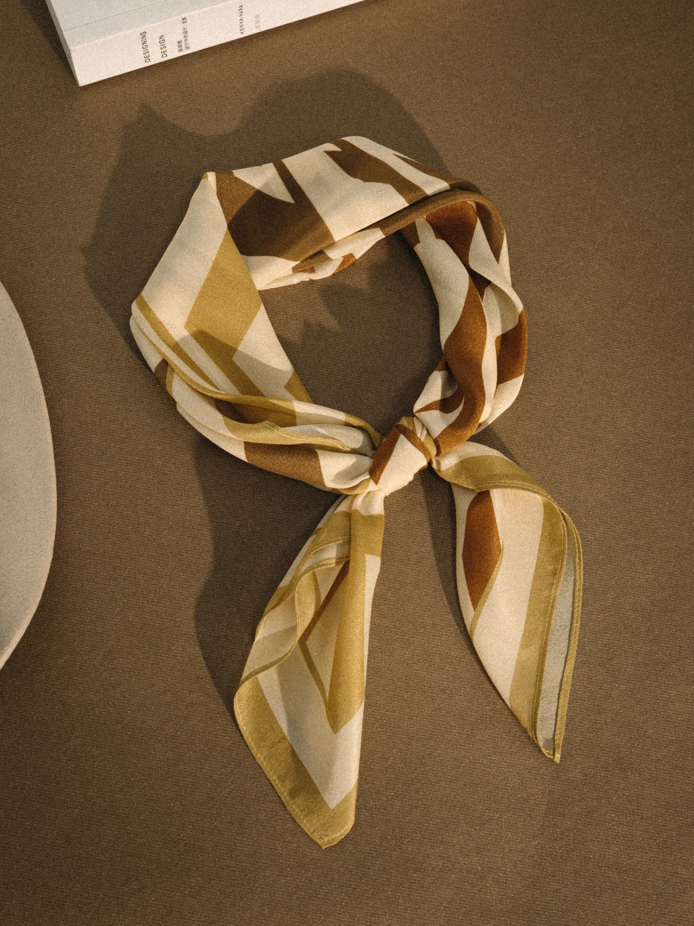 

GOTAN Series Silk Scarf Minimalist Commute Mustard Yellow White Enhancing Geometric Dunes Style Fashion Accessory