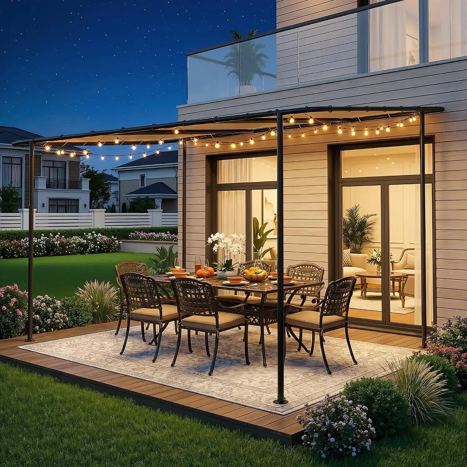 Lean to Gazebo,Wall-Mounted Sloped Roof Waterproof UV-Resistant,Galvanized Steel Frame 3 Anchor Kits,Patio, Customized