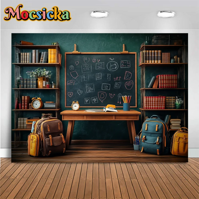 Mocsicka Back To School Backdrop Student Children Graduation Background Photography Blackboard Schoolbag Decorations 2026 Banner