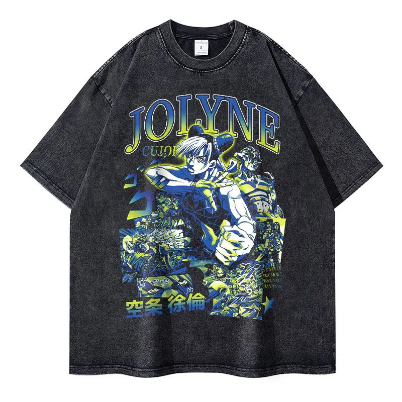 Anime JoJos Bizarre Adventure T Shirt DIO Vintage Washed Manga JOJO Stone Ocean T-shirts Oversized Manga Kujou Jolyne Tops Tees